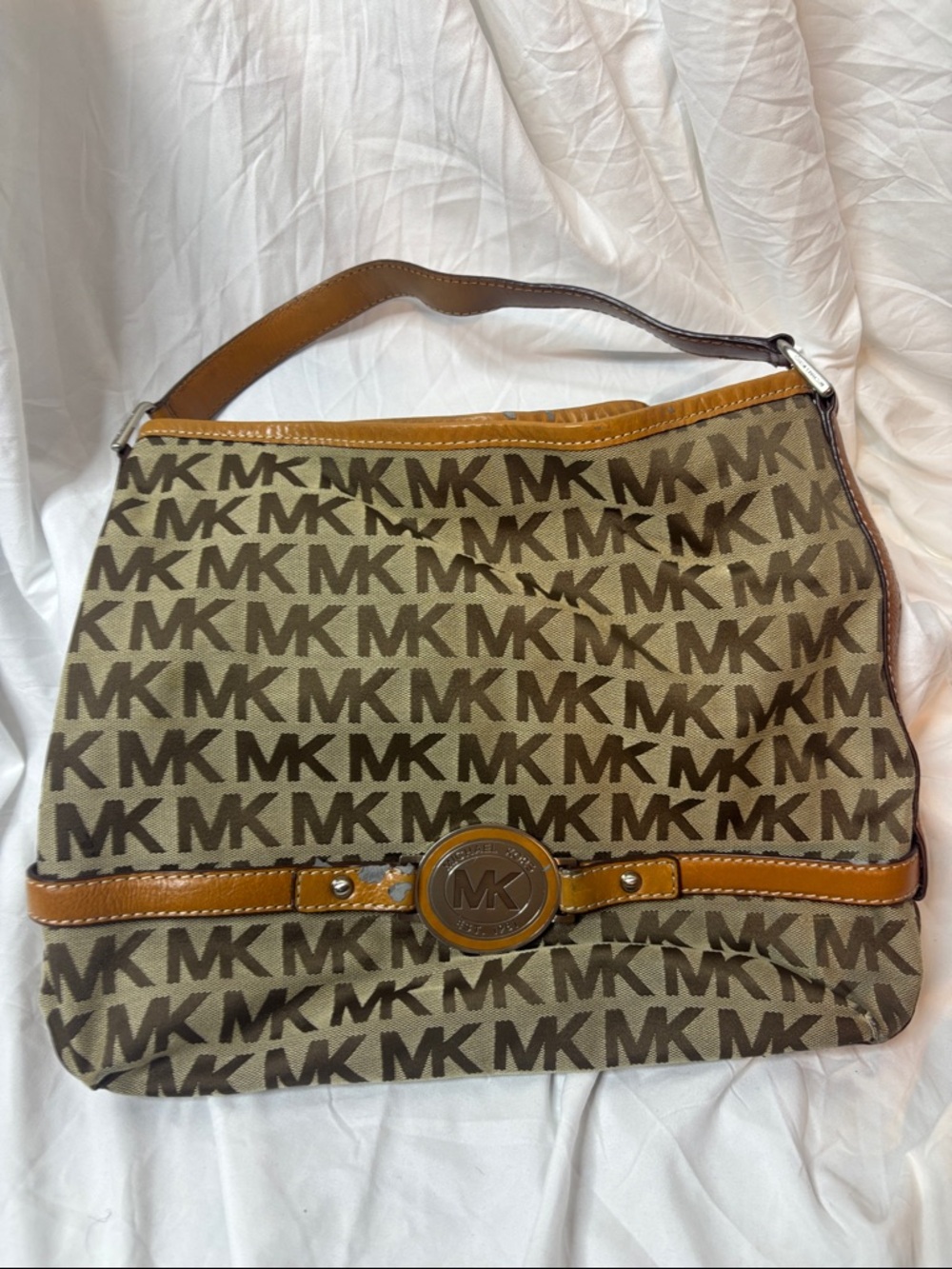 Michael Kors Monogram Shoulder Bag in Brown/Tan
